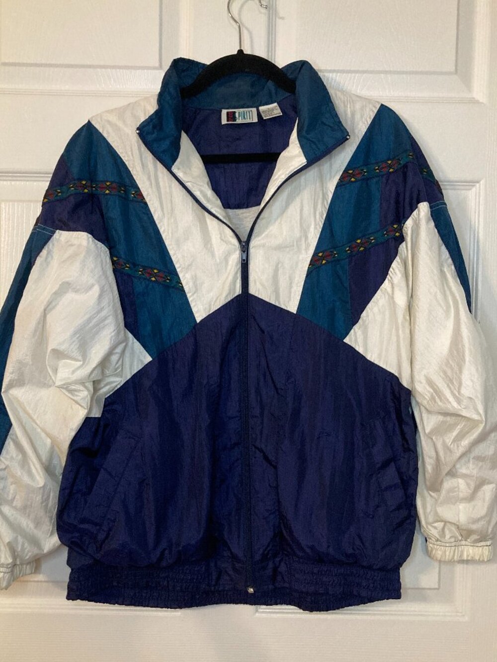 Vintage 80's Bolo Spirit Women's Teal/Navy/White Colorblock Windbreaker - Size L